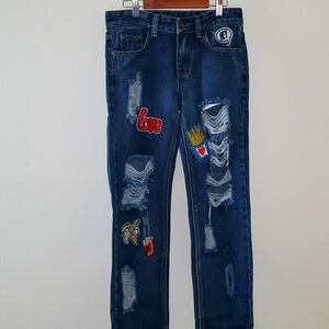 Sadie & Sage Patch Destroyed Boyfriend Jeans Size Small